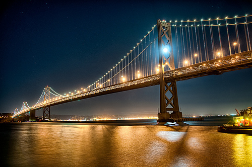 Moon Captured by the Bay Bridge - Color by Harold Davis