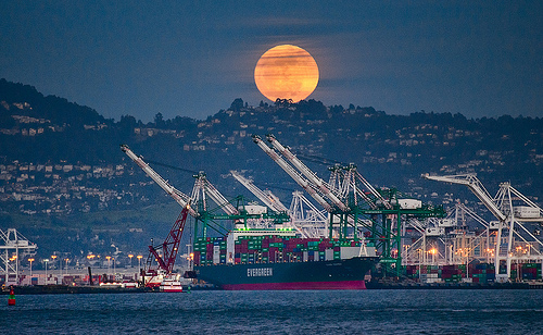 Moonrise over Port Oakland by Harold Davis