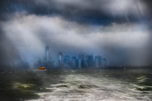 Storm in New York Upper Harbor (color version) by Harold Davis