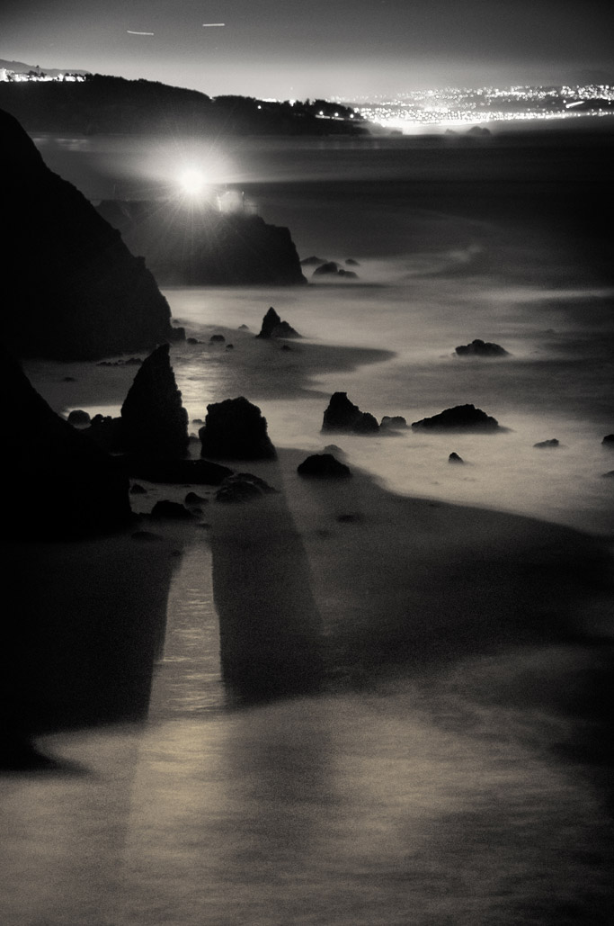 Point Bonita by Moonlight in Black and White