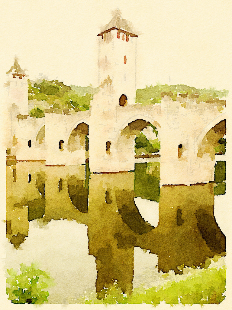 Pont Valentre Waterlogue © Harold Davis