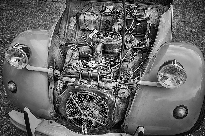 Deux Chevaux Engine (black and white) © Harold Davis