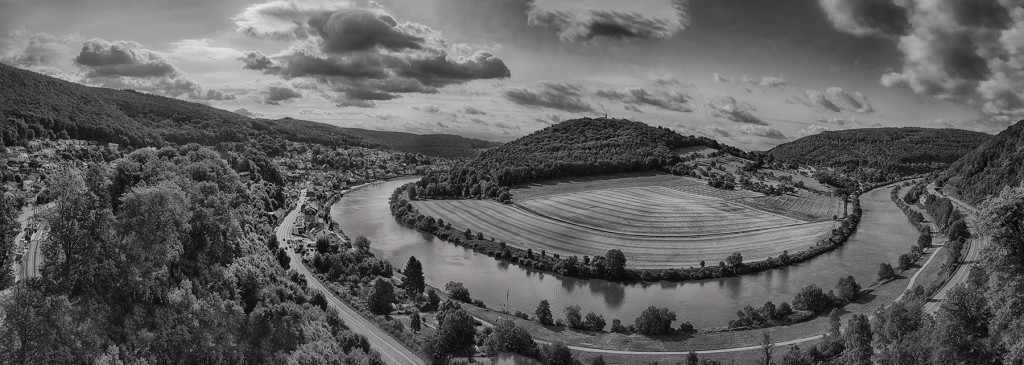 Bend in the Neckar River in Black and White © Harold Davis