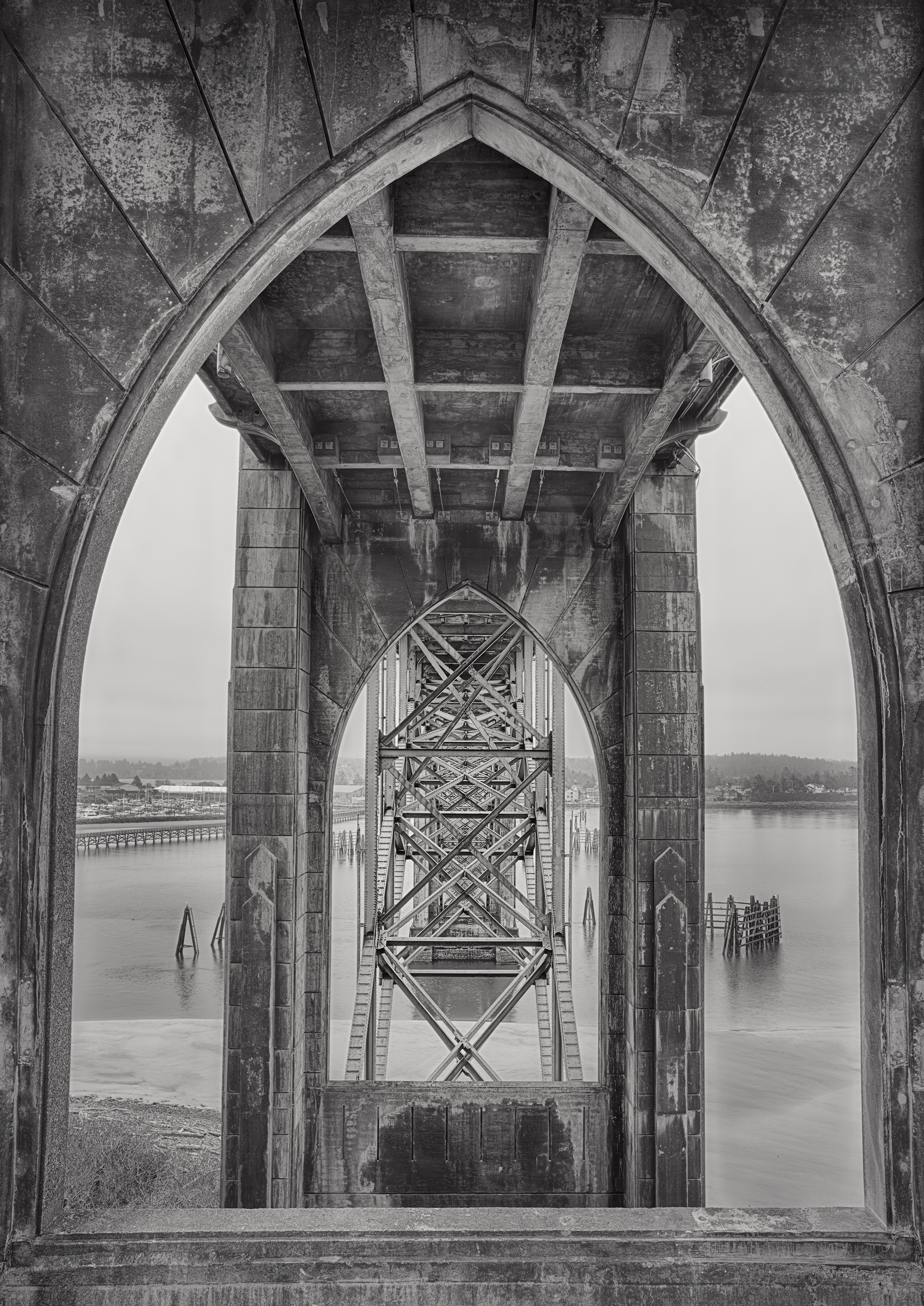 Under the Yaquina Bay Bridge (B&W) © Harold Davis